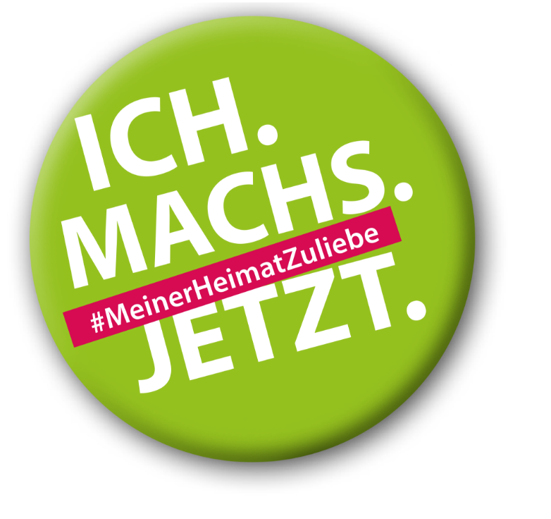 Grüner Badge mit Text: "Ich machs jetzt #MeinerHeimatZuliebe"